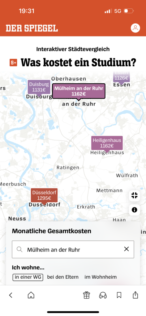 Zoomed in interactive map displaying data points in light mode