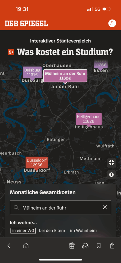 Zoomed in interactive map displaying data points in light mode